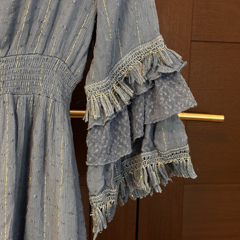 Blue Ruffled V-Neck Dress - Picture 5 of 7